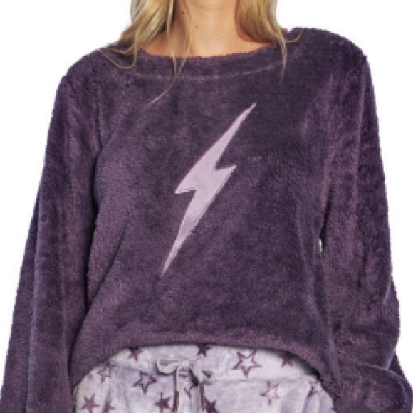 WILDFOX cozy warm plush lightening bolt patchwork sweatshirt NWT - Picture 2 of 6
